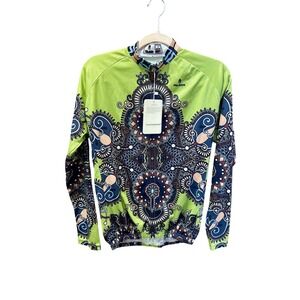Paladin Womens Cycling Jersey Long Sleeve Lime Green Paisley Mandala Print L